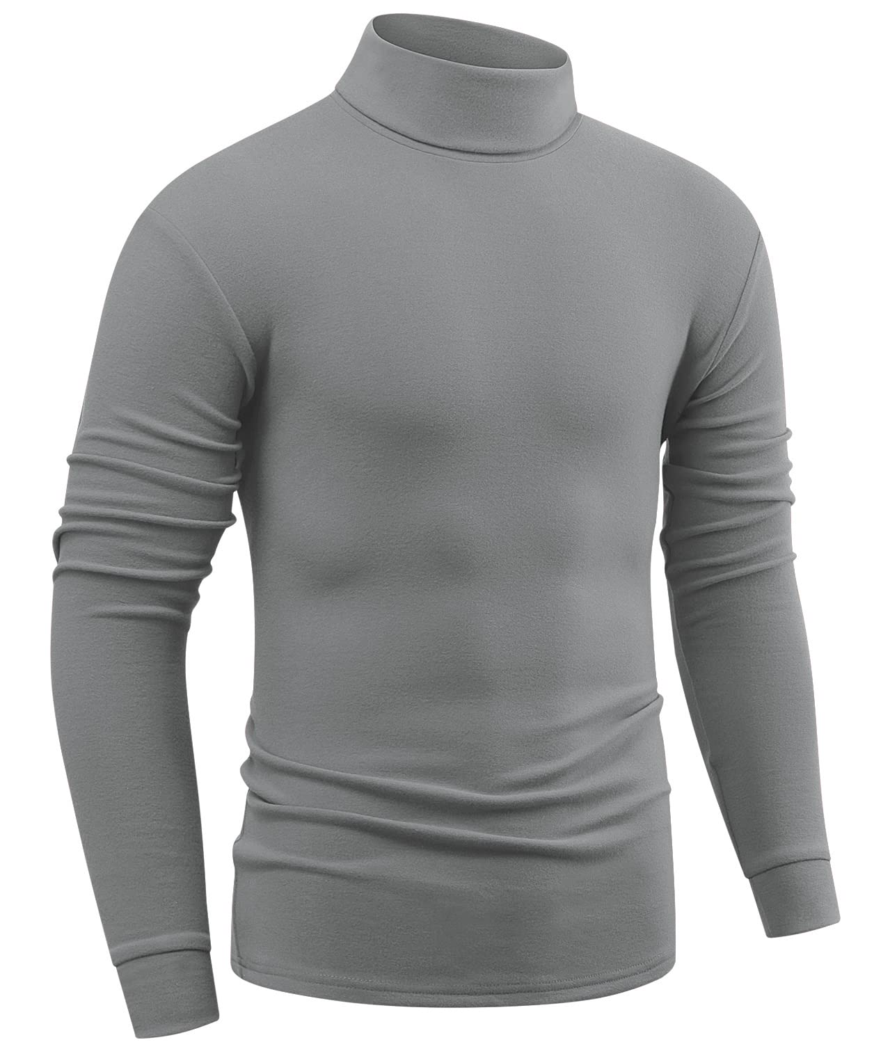 jonivey Mens Fleece Turtleneck Long Sleeve Casual Shirts Soft Knitted Warm Under Layers Thermal Pullover Tops (Pure Grey,M)