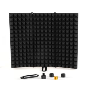 studio recording microphone isolation shield, zramo 3 foldable absorbing foam reflector folding panel, with mic pop filter, flexible & durable, for any condenser microphone recording equipment