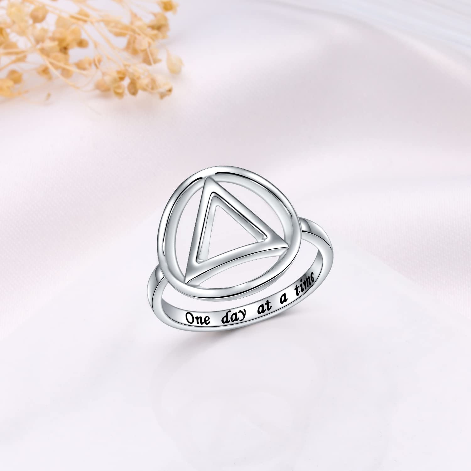 DAOCHONG Sobriety Rings for Women Sterling Silver AA Alcoholics Anonymous Ring Open Circle Karma Ring for Women Size 8