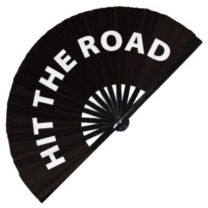 Hit The Road Hand Fan Foldable Bamboo Circuit Rave Hand Fans Slang Words Fan Outfit Party Gear Gifts Music Festival Rave Accessories (Black)