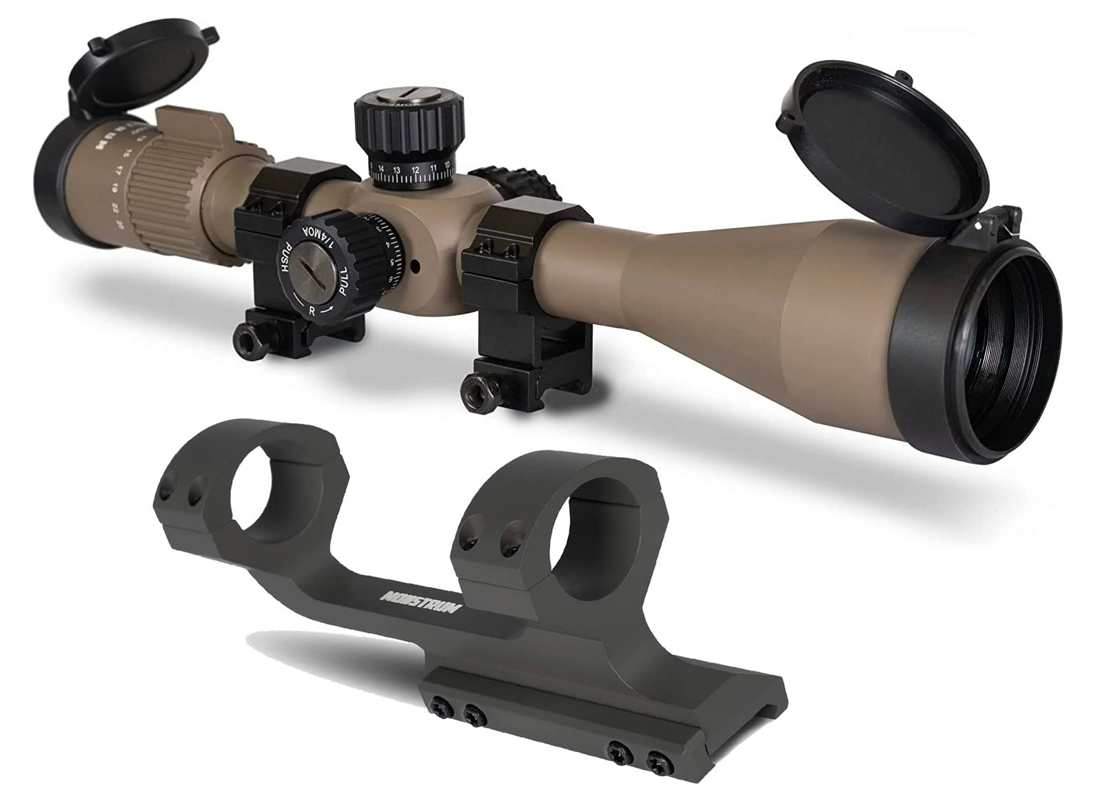 Monstrum G3 6-36x56 FFP Rifle Scope | Flat Dark Earth | Monstrum Extended Length Offset Scope Mount | 20 MOA | Bundle