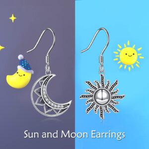 Sun and Moon Dangle Earrings for Women Sterling Silver Crescent Moon Boho Wiccan Jewelry Gift