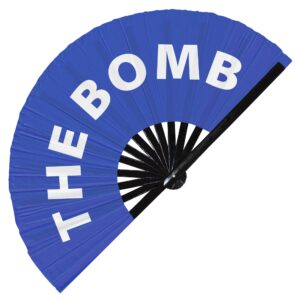 the bomb hand fan foldable bamboo circuit rave hand fans slang words fan outfit party gear gifts music festival rave accessories (blue)