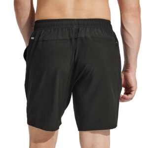 MIER Men's Workout Running Shorts 7 Inch Lightweight Athletic with Zipper Pockets No Liner Quick-Dry Gym Active Shorts Black, M