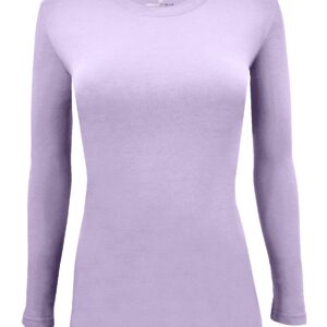 Cotton Essentials Women's Under Scrub Tee Crew Neck Long Sleeve T-Shirt (Lavender, Large)