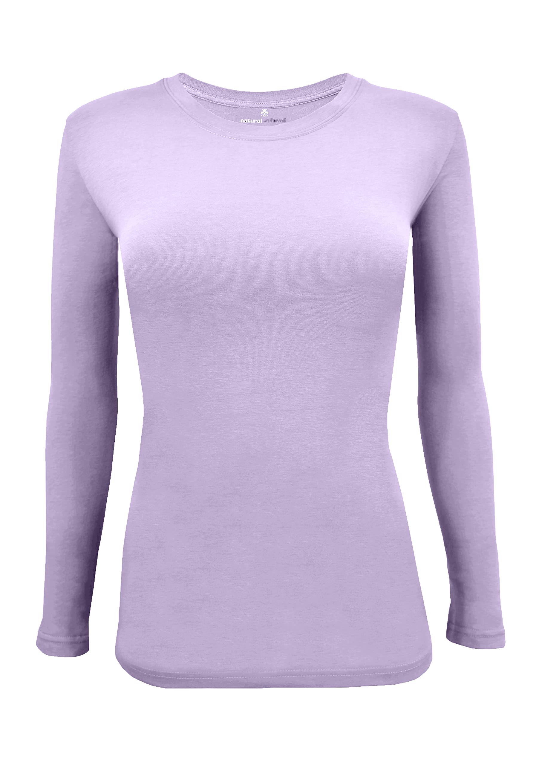 Cotton Essentials Women's Under Scrub Tee Crew Neck Long Sleeve T-Shirt (Lavender, Large)