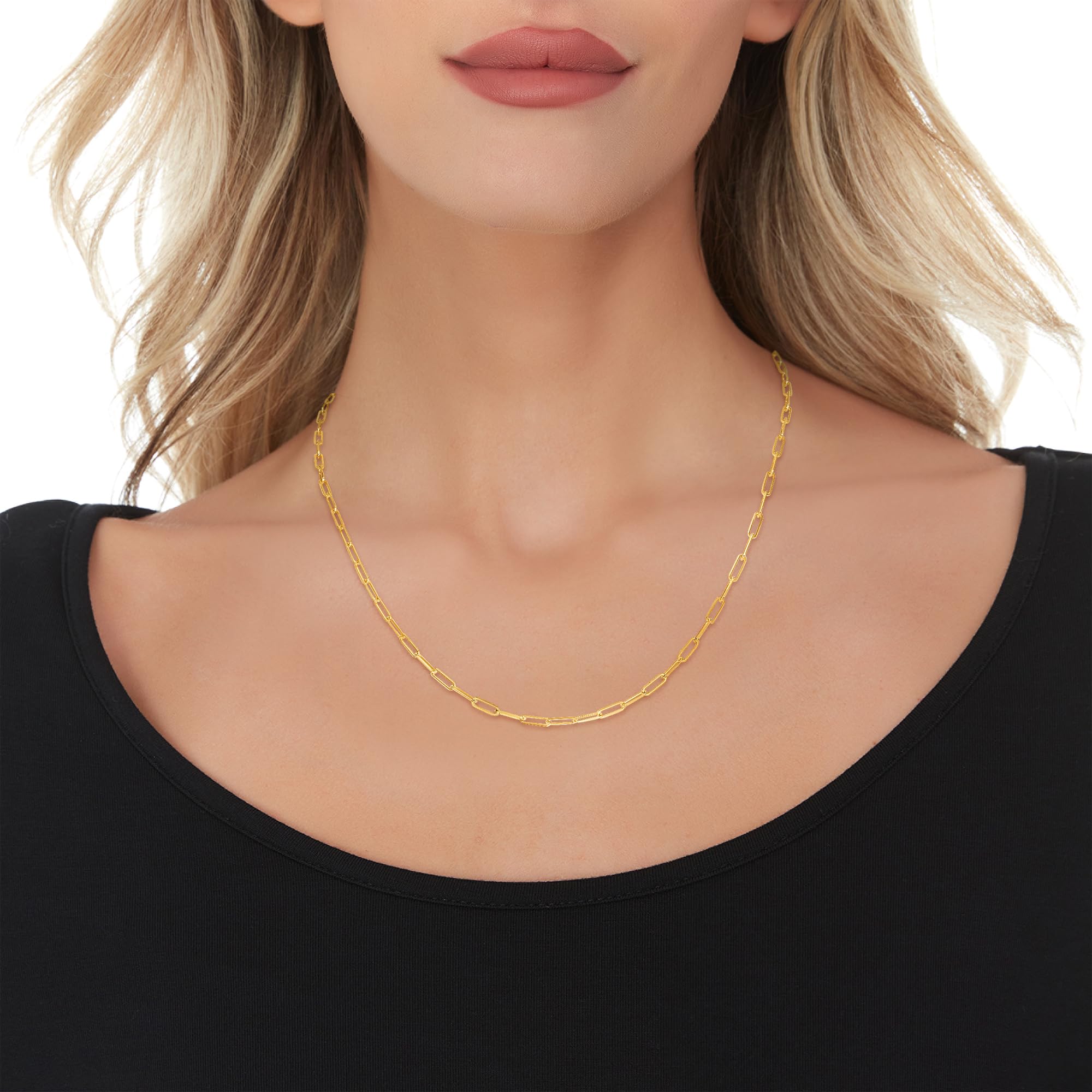 Floreo 10k Yellow Gold 2.5mm Paperclip Solid Link Chain Necklace, 22 inch