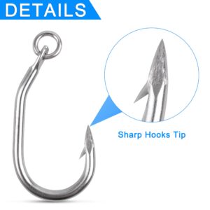 Tuna Fishing Hooks Ringed Live Bait Fishing Hook 10pcs Saltwater Big Game Hook for Tuna Circle hooks Stainless Steel Fishing Hook with Action Ring Catfish Hooks Giant Hook Shark Swordfish Tuna Catfish