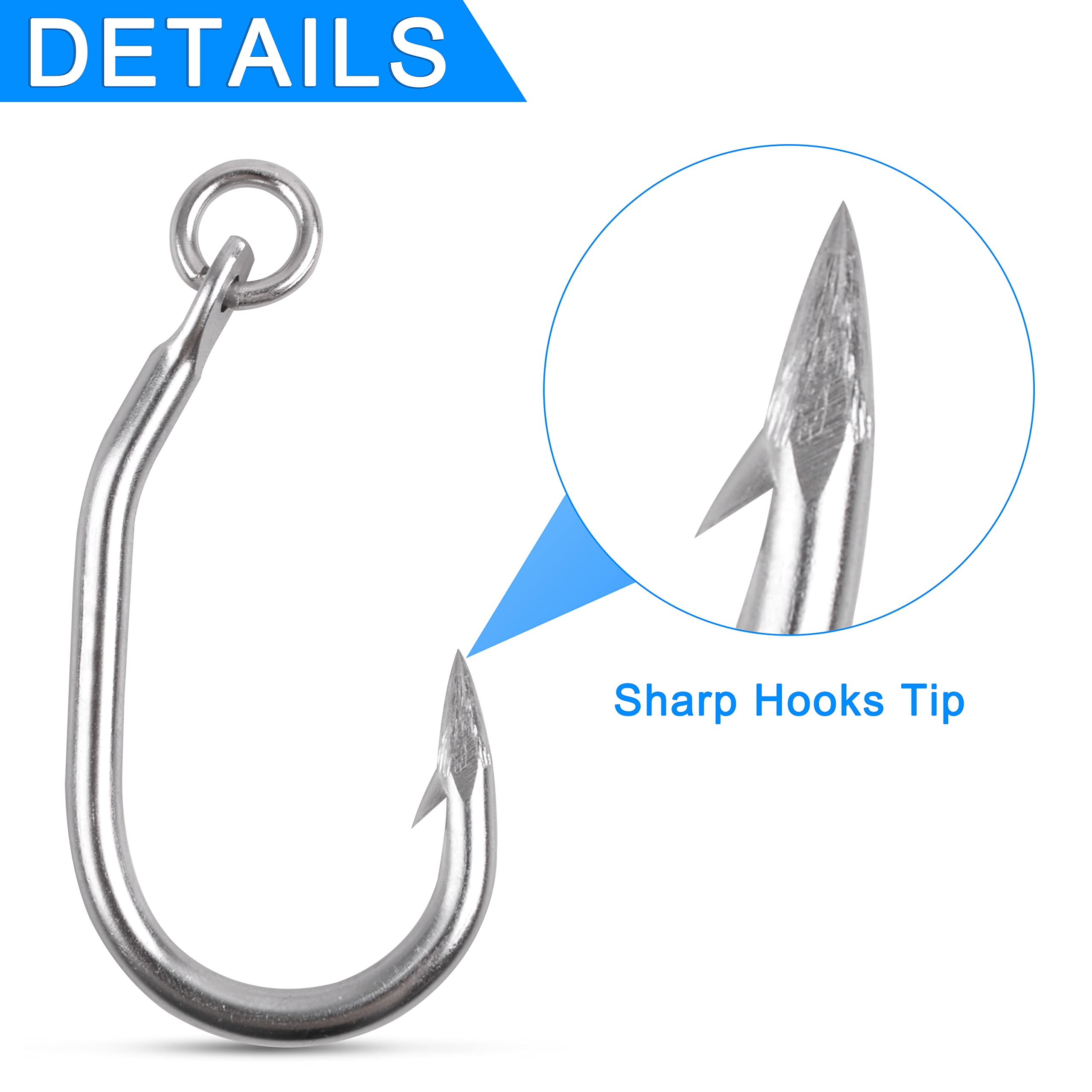 Tuna Fishing Hooks Ringed Live Bait Fishing Hook 10pcs Saltwater Big Game Hook for Tuna Circle hooks Stainless Steel Fishing Hook with Action Ring Catfish Hooks Giant Hook Shark Swordfish Tuna Catfish