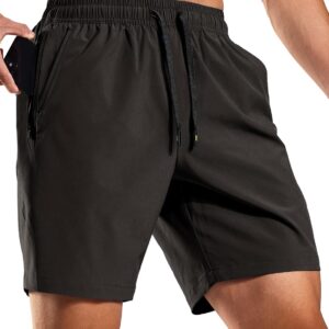 MIER Men's Workout Running Shorts 7 Inch Lightweight Athletic with Zipper Pockets No Liner Quick-Dry Gym Active Shorts Black, M