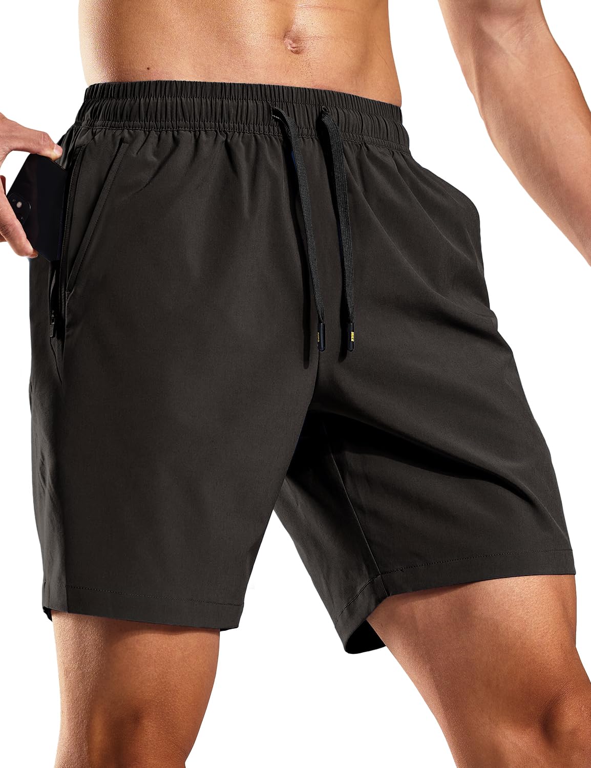 MIER Men's Workout Running Shorts 7 Inch Lightweight Athletic with Zipper Pockets No Liner Quick-Dry Gym Active Shorts Black, M