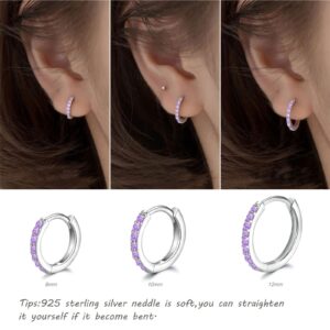 925 Sterling Silver Post Small Hoop Earrings Cubic Zirconia Huggie Hoop Earrings,3 Pairs 14K White Gold Plated Cartilage Piercing Earrings Ear Cuff Tiny Hoop Earrings for Women Men 8mm 10mm 12mm,