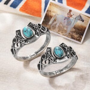 Getname Necklace Custom Engraved Oval Bohemia Turquoise Ring Lucky Horseshoe Ring for Women Women's Statement Ring Sterling Silver Turquoise Bohemian Ring Personalized Silver Vintage Ring