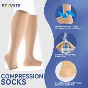 bropite Toeless Compression Socks for Women&Men-2 Pairs Open Toe Compression stocking Support 15-20mmhg Knee High Circulation