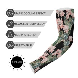 JUNZAN Gardening Sleeves Sun Protection Cooling Arm Sleeves for Women with Thumb Hole Cactus