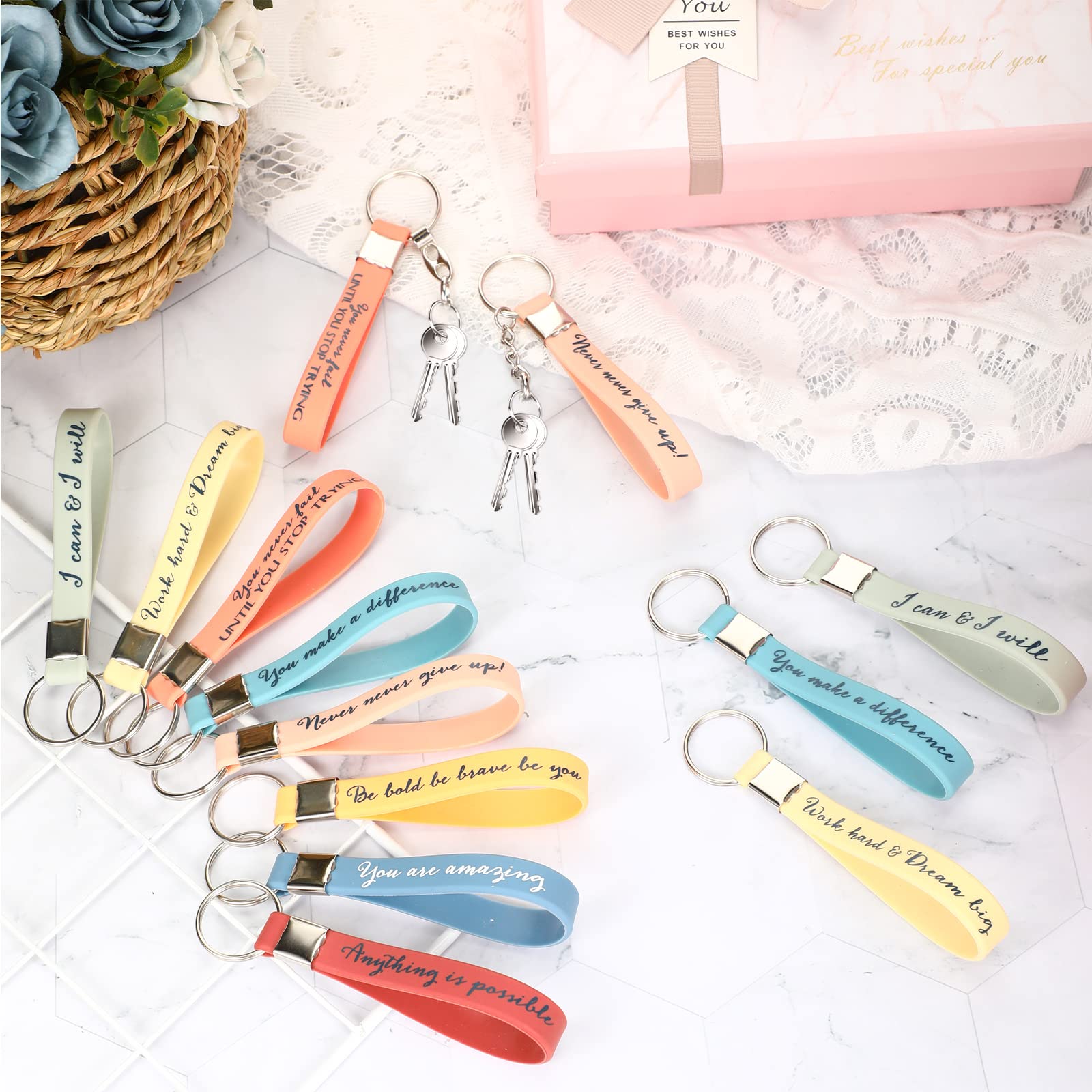 Fumete 24 Pcs Inspirational Keychains Gift for Women Motivational Quote Key Chains Rings Thank You Teacher Gifts (Bright Color)