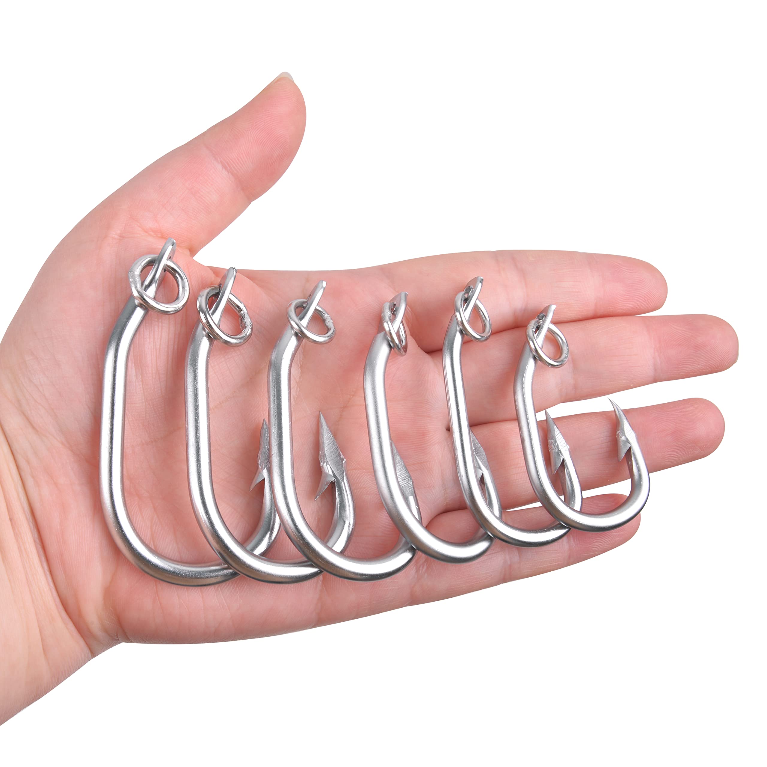 Tuna Fishing Hooks Ringed Live Bait Fishing Hook 10pcs Saltwater Big Game Hook for Tuna Circle hooks Stainless Steel Fishing Hook with Action Ring Catfish Hooks Giant Hook Shark Swordfish Tuna Catfish