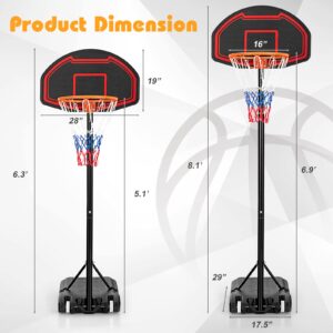 GYMAX Basketball Hoop, 6.3 ft-8.1ft Adjustable Basketball Goal with Shatterproof Backboard & Built-in Wheels, All weather Portable Basketball System for Kids Teens Adults, Indoor/Outdoor Gym, Backyard