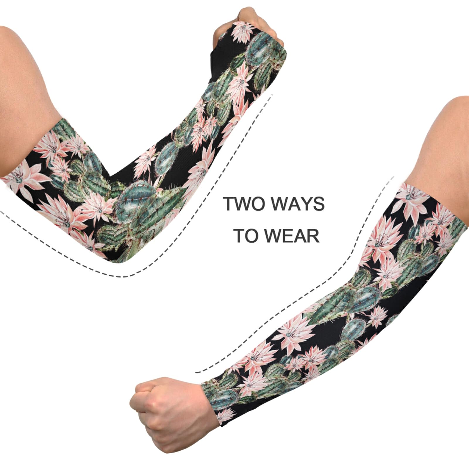 JUNZAN Gardening Sleeves Sun Protection Cooling Arm Sleeves for Women with Thumb Hole Cactus