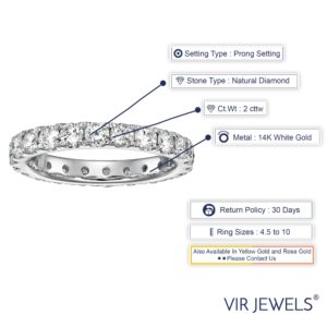 Vir Jewels 2 cttw Diamond Wedding Anniversary Band for Women Full Eternity Diamond Engagement Ring 14K White Gold Round Prong Set Size 7.5