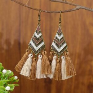 Verdusa Women's 3 Pairs Boho Tassel Earrings Set Khaki one-size