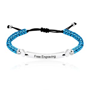 Customized Name ID Bracelets for Women Best Friend, Blue Hematite Stone Bracelets for Women Personalized Name with Stainless Steel Engraving Plate Y1451