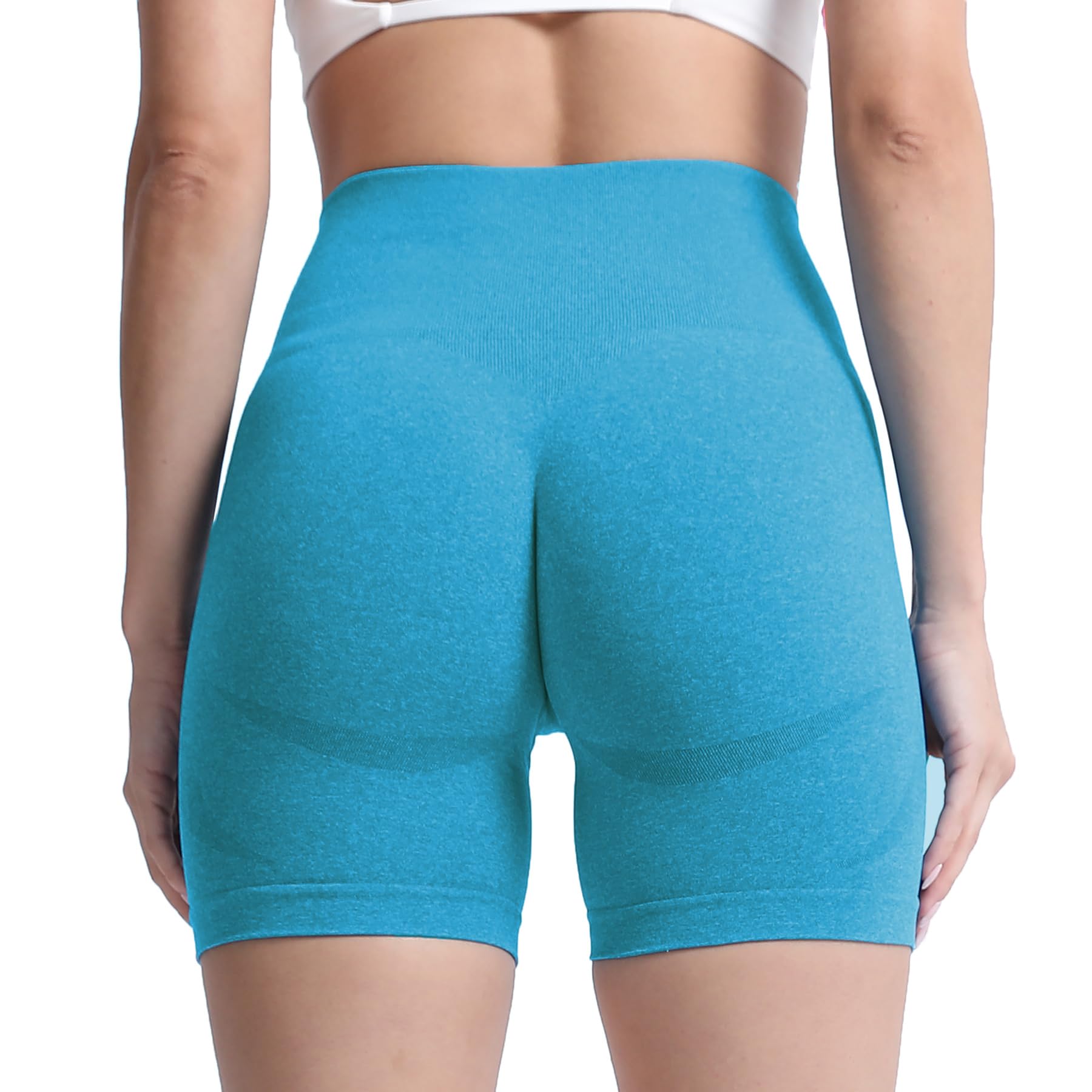 Aoxjox Contour Seamless Shorts for Women High Waist Workout Shorts Gym Biker Shorts Booty Running Yoga Shorts 5" (Blue Jewel Marl, Medium)