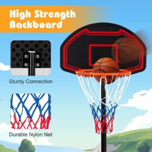 GYMAX Basketball Hoop, 6.3 ft-8.1ft Adjustable Basketball Goal with Shatterproof Backboard & Built-in Wheels, All weather Portable Basketball System for Kids Teens Adults, Indoor/Outdoor Gym, Backyard