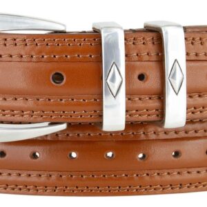 Men's Belt Perforated Leather Dress Designer Belt 1-1/8"(30mm) Wide (Tan, 40)