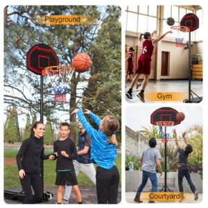 GYMAX Basketball Hoop, 6.3 ft-8.1ft Adjustable Basketball Goal with Shatterproof Backboard & Built-in Wheels, All weather Portable Basketball System for Kids Teens Adults, Indoor/Outdoor Gym, Backyard