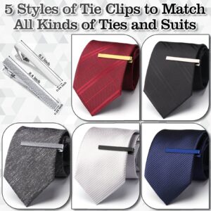 Tie Clips for Men, 5 Pack Tie Bar Set for Regular Ties, Classic Tie Clasps with Exquisite Box, Gift Ideas for Your Father, Husband, Boyfriend on Fathers Day, Birthday, Wedding, Party, Graduation