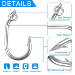 Tuna Fishing Hooks Ringed Live Bait Fishing Hook 10pcs Saltwater Big Game Hook for Tuna Circle hooks Stainless Steel Fishing Hook with Action Ring Catfish Hooks Giant Hook Shark Swordfish Tuna Catfish