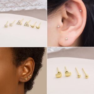 10 Pairs 14K Gold Plated Studs Earrings and Hoops Set for Women, Hypoallergenic Small Dainty Minimalist Chain Hoop CZ Ball Earrings Sets for Multiple Piercing. (1-GOLD)