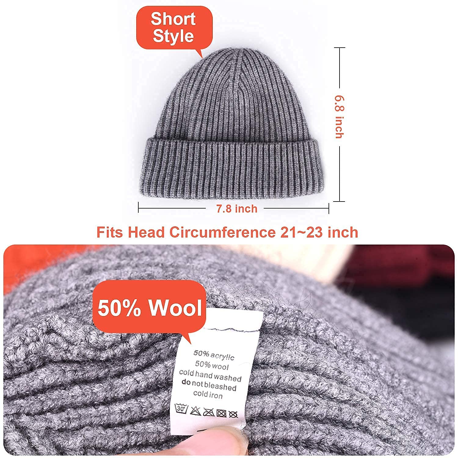 ROYBENS Swag Wool Knit Cuff Short Fisherman Beanie for Men Women, Winter Warm Hats, 3PCS