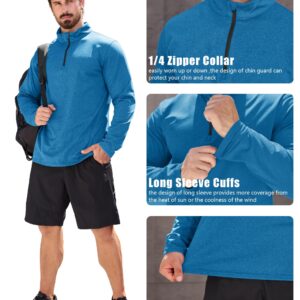 MAGCOMSEN 1/4 Zip Golf Pullover for Men Running Workout Pullover Lightweight Hiking Shirts Fleece Pullover Sea Blue,S