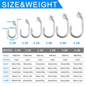 Tuna Fishing Hooks Ringed Live Bait Fishing Hook 10pcs Saltwater Big Game Hook for Tuna Circle hooks Stainless Steel Fishing Hook with Action Ring Catfish Hooks Giant Hook Shark Swordfish Tuna Catfish