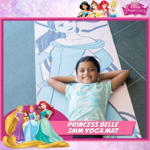 Disney Princess Belle Kids Yoga Mat Non Slip, All Purpose PVC Fitness and Workout Mat for Boys and Girls, Pink, 3 mm