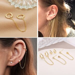 10 Pairs 14K Gold Plated Studs Earrings and Hoops Set for Women, Hypoallergenic Small Dainty Minimalist Chain Hoop CZ Ball Earrings Sets for Multiple Piercing. (1-GOLD)