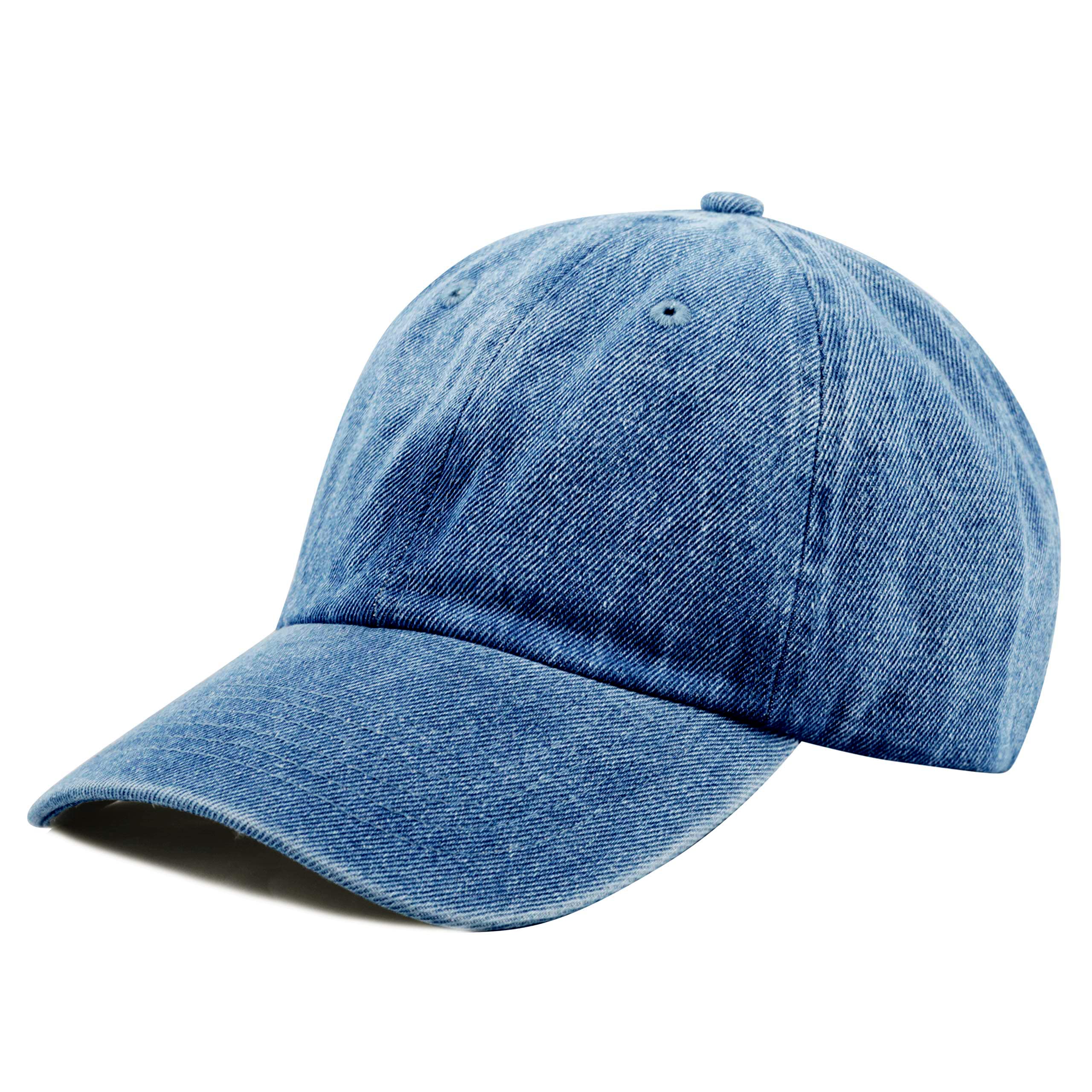 The Hat Depot Dad Hat Unisex Blank Washed Low Profile Cotton and Denim Plain Baseball Cap Hat (Blue Denim)