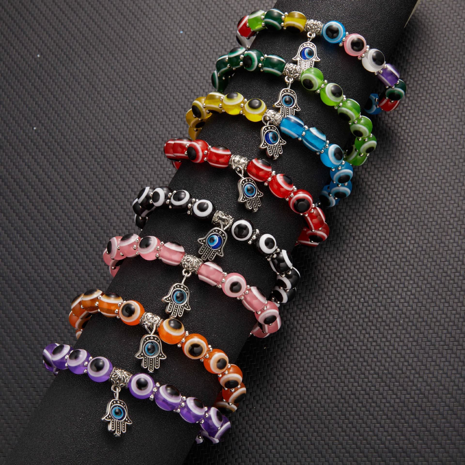 3 Pcs Colorful Evil Eyes Bracelet Amulet Protection Bracelet Braided Rope Bracelet Handmade Lucky Protection Bracelets Adjustable Red String Hamsa Charm Bracelet Wish Friendship Jewelry for Women Mens-Pink