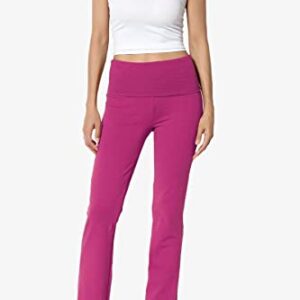 Women's Basic Foldover Waistband Comfy Stretch Cotton Boot Cut Lounge Yoga Pants Magenta 2X