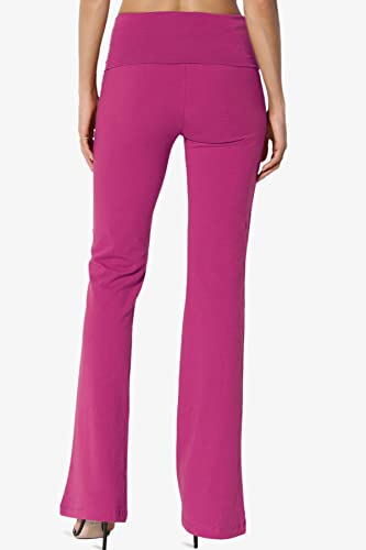 Women's Basic Foldover Waistband Comfy Stretch Cotton Boot Cut Lounge Yoga Pants Magenta 2X