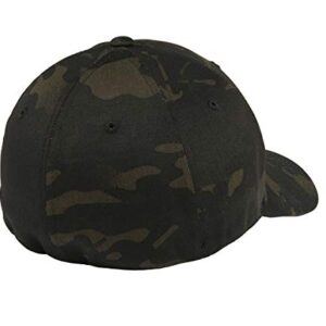 The Blackout American Flag 6277 Flexfit hat - Custom Embroidered Black USA flag flex-fitted baseball hat (L/XL, Multicam Black Camo)