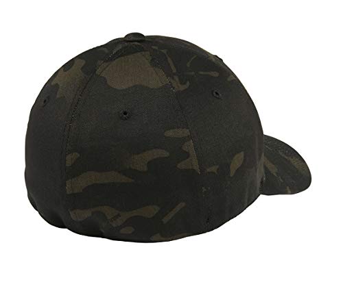 The Blackout American Flag 6277 Flexfit hat - Custom Embroidered Black USA flag flex-fitted baseball hat (L/XL, Multicam Black Camo)