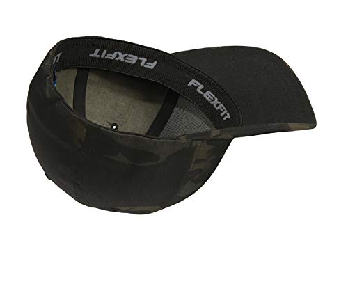 The Blackout American Flag 6277 Flexfit hat - Custom Embroidered Black USA flag flex-fitted baseball hat (L/XL, Multicam Black Camo)