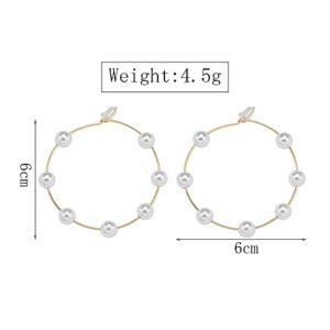 Large Hoops Circle Pearls Earrings 60mm90mmPmm Super Huge Gold Silver Thin Dangle earrings Elegant Women Wedding Jewelry-60mm Silver