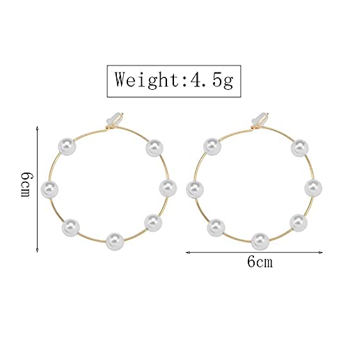 Large Hoops Circle Pearls Earrings 60mm90mmPmm Super Huge Gold Silver Thin Dangle earrings Elegant Women Wedding Jewelry-60mm Silver