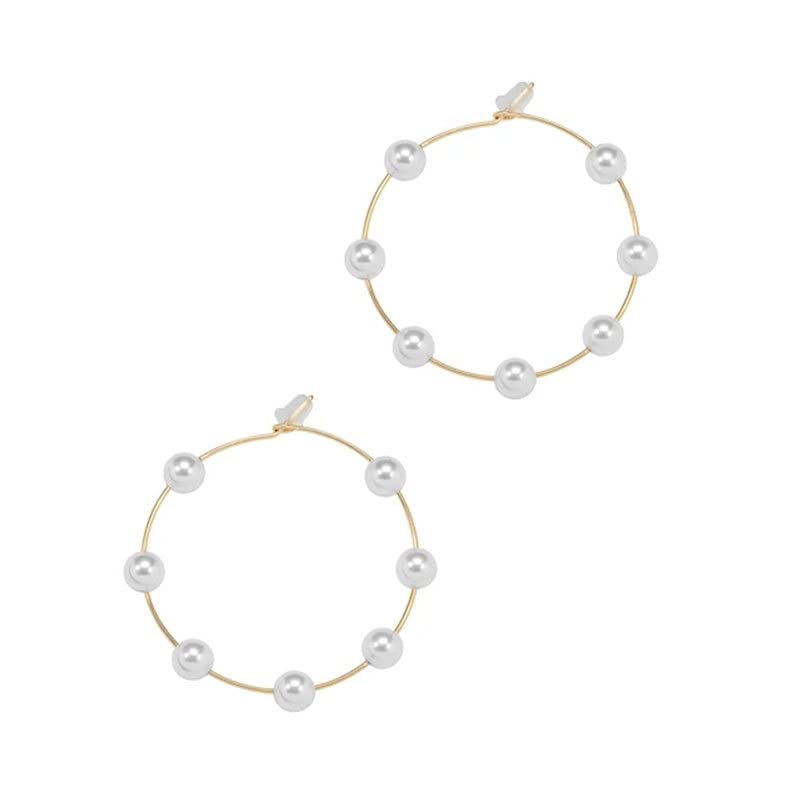 Large Hoops Circle Pearls Earrings 60mm90mmPmm Super Huge Gold Silver Thin Dangle earrings Elegant Women Wedding Jewelry-60mm Silver