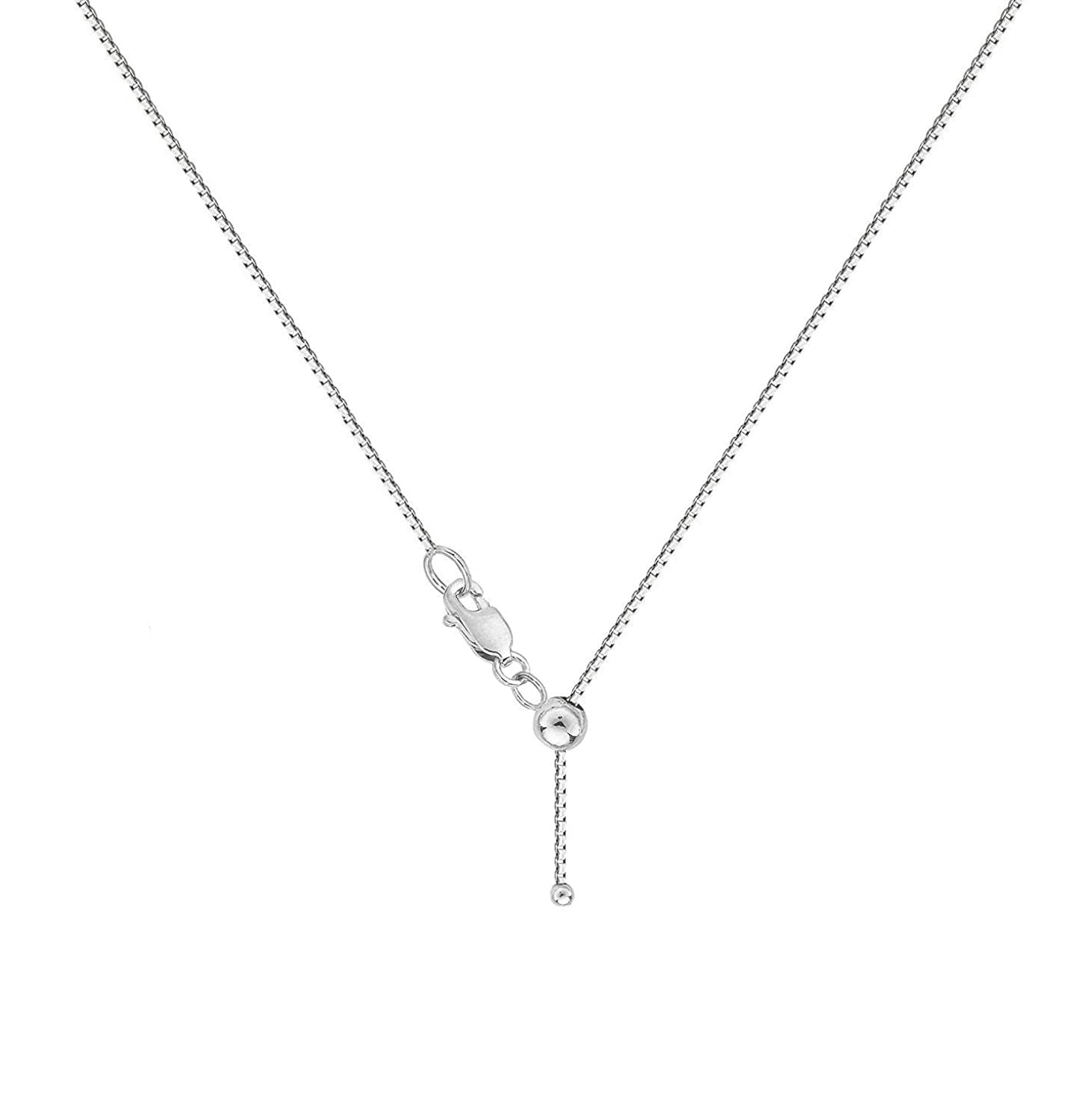 Savlano 925 Sterling Silver Solid 0.8mm Box Adjustable Bolo 14-24 Inch Chain Necklace For Women - Made in Italy Comes With a Gift Box (White)