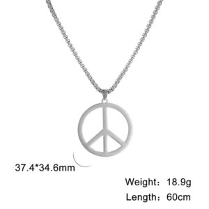 VASSAGO Hippie Style Peace Sign Necklace Peace Sign Pendant Necklace Peace Symbol Jewelry Stainless Steel 1960s 1970s Hippie Party Dressing Accessories Necklaces for Men Women (Stainless Steel Color)